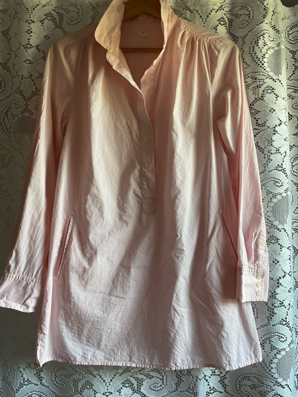 J. CREW Top Light Pink Long Sleeve Cotton Pullover Tunic with Collar Women’s S